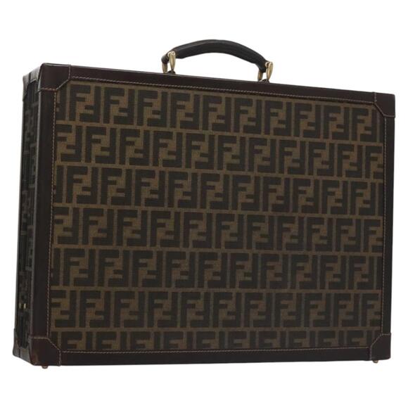 FENDI Attache Case Zucca Canvas Trunk Black Brown - Picture 1 of 13